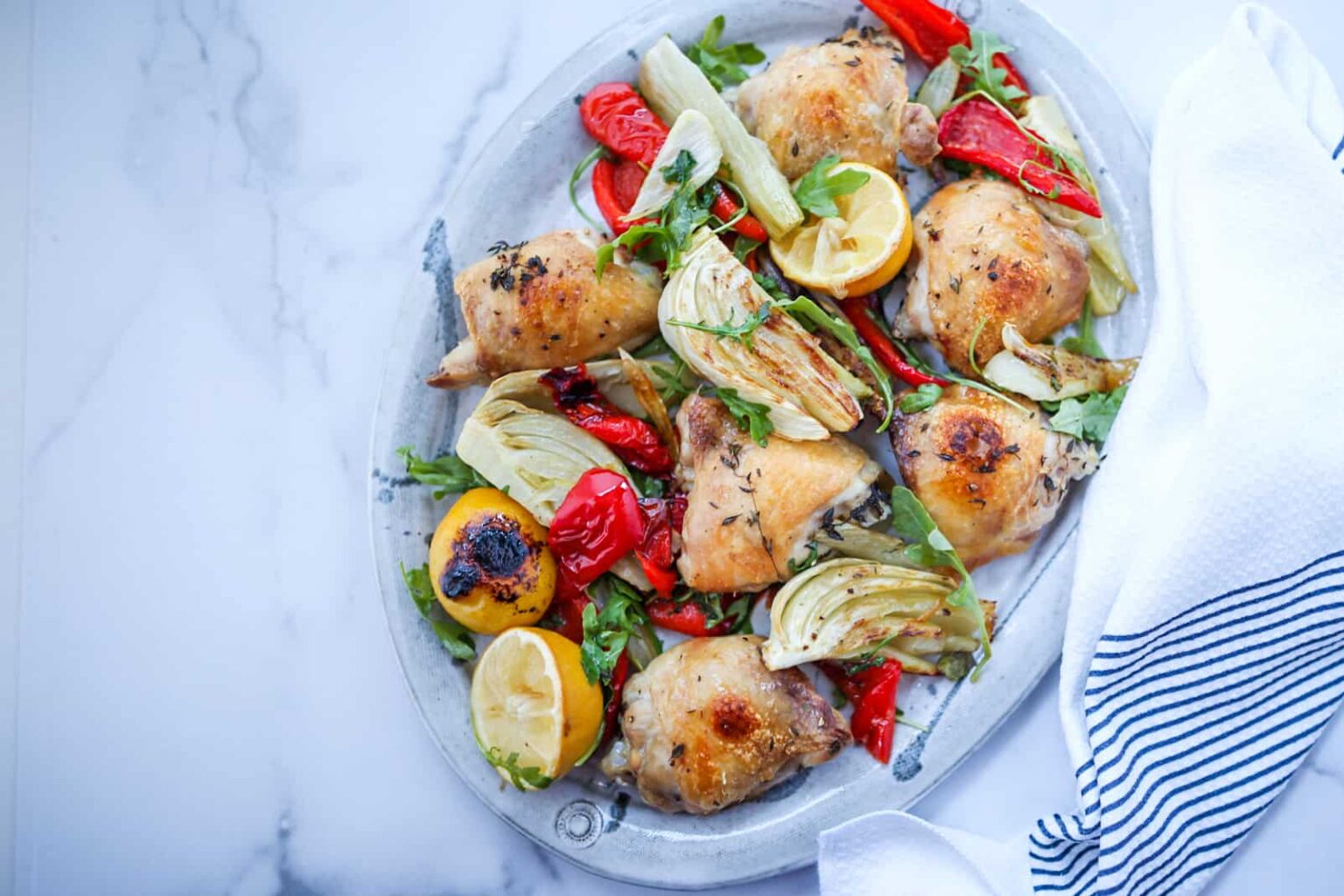 Sheetpan Chicken thighs with Fennel and Red pepper - Joy in the Meantime