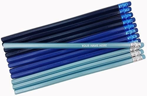 personalized hexagon pencils in shades of blue