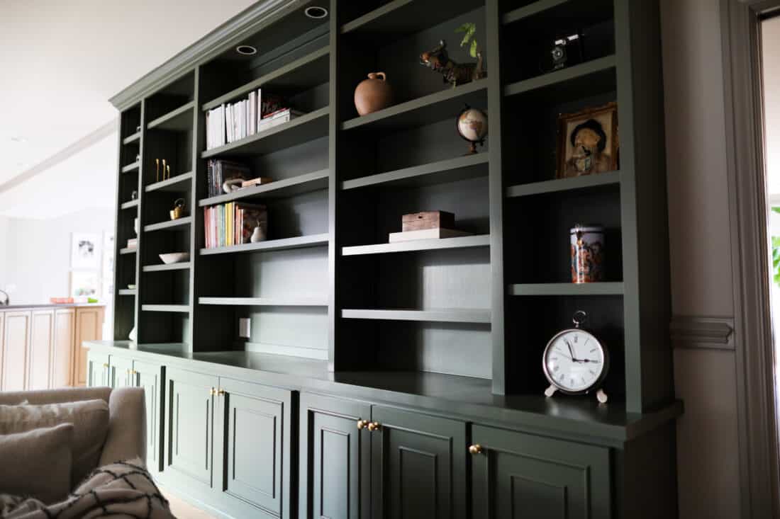 dark wooden built-in cabinets
