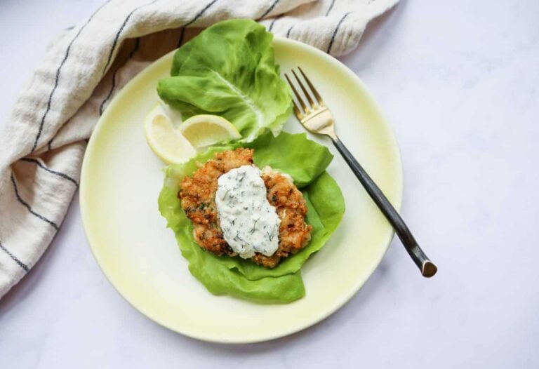 Shrimp burger served on lettuce